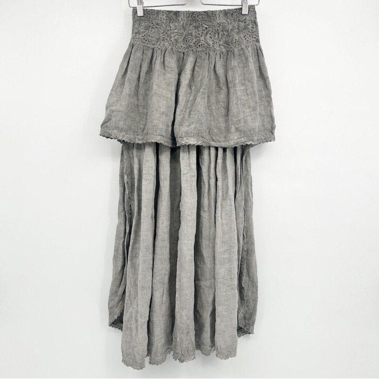 Muche Et Muchette Womens 100% Linen Lace Lagenlook Tiered Boho Maxi Skirt Os